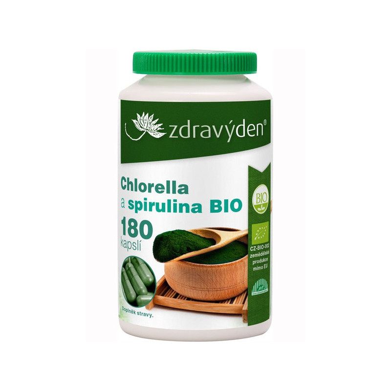 Chlorella a spirulina BIO 180 kapslí